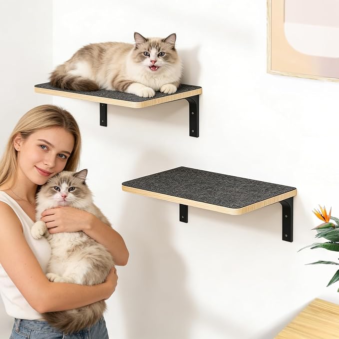 2PCS Cat Wall Shelves with Felt Board, 17x9.85 Inch Solid Wood Cat Wall - Image 6