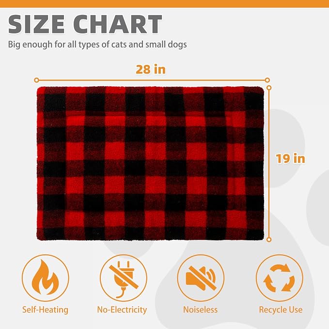 KOOLTAIL Self Warming Cat Bed, Christmas Plaid Pet Heated Pad - Image 2