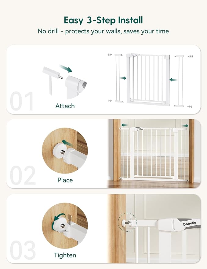 Babelio Metal Baby Gate, 29-43" Auto Close Easy Install Pet Gate PressGuard P7 - Image 5