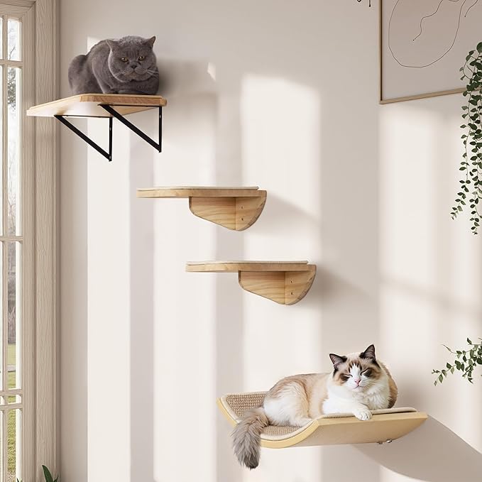 Wood Cat Wall Shelves with Sisal Mat – Cats Wall Furniture Steps - Image 7