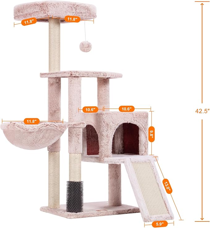 Heybly Cat Tree with Cat Self Groomer Brush, Cat Tower Condo - Image 3