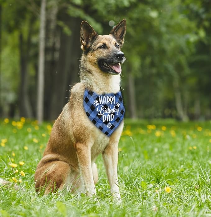 Dog Bandana, Happy Birthday Dad Dog Bandana, Dog Scarf Classical Plaid Printing - Image 4