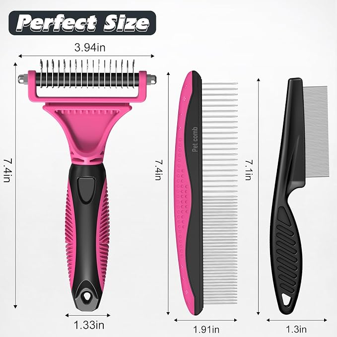 3PCS Pet Grooming Rake & Metal Comb & Flea Comb - Image 7