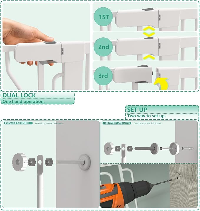51" Extra Tall Cat Gate 28.5"-48.7" Wide, Auto Close, Pressure Mounted - Image 6