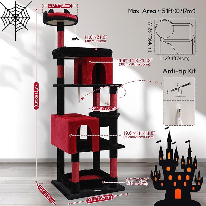 Globlazer Heavy Duty Gothic Cat Tree, 72in Large Cat Tower - Image 6