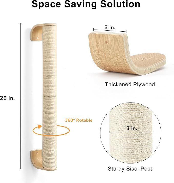 FUKUMARU Cat Wall Scratcher, Sturdy Sisal Climbing Tree - Image 3