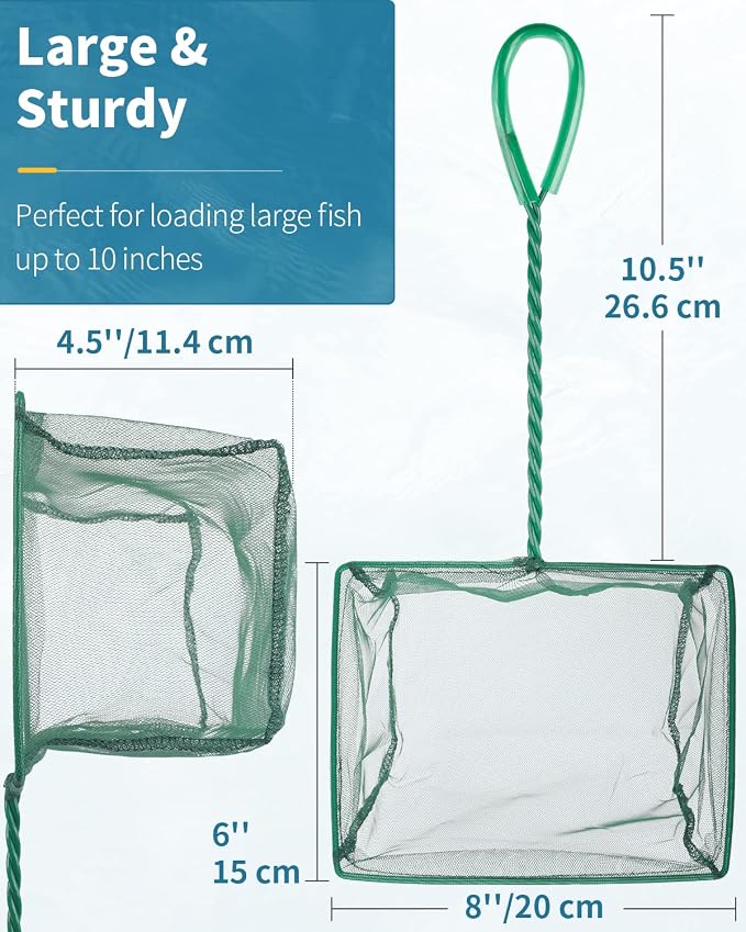 Pawfly Aquarium Fish Net with Braided Metal Handle Square Net with Soft Fine - Image 2