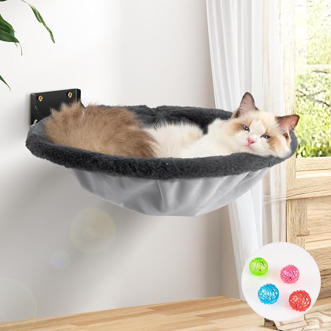 Cat Hammock Wall Mounted, Foldable & Stable Cat Beds- Breathable Cats Wall by JUNSPOW