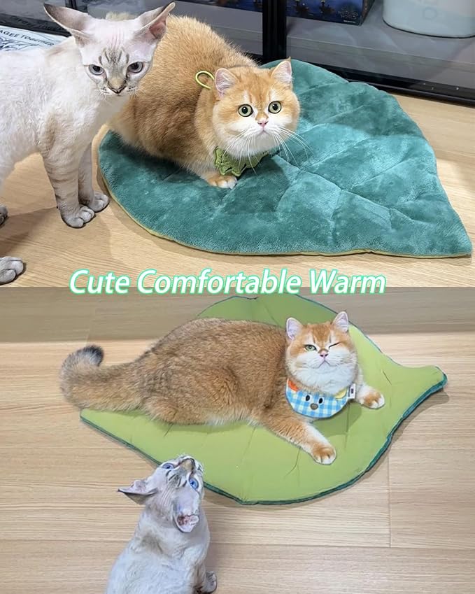 Cat Mat Self Warming Cat Bed 26"x20" Leaf Shaped Cotton Soft Warm Pet Pad - Image 3