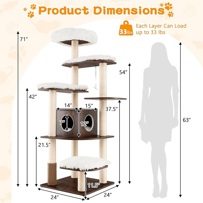 PETSITE Tall Cat Tree for Indoor Cats, 71 Inches Multi-Level Modern Cat Tower - Image 7