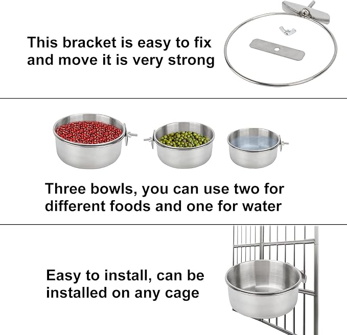 Bird Feeding Dish Cups 3 Pack Parrot Food Bowl Cage - Image 4