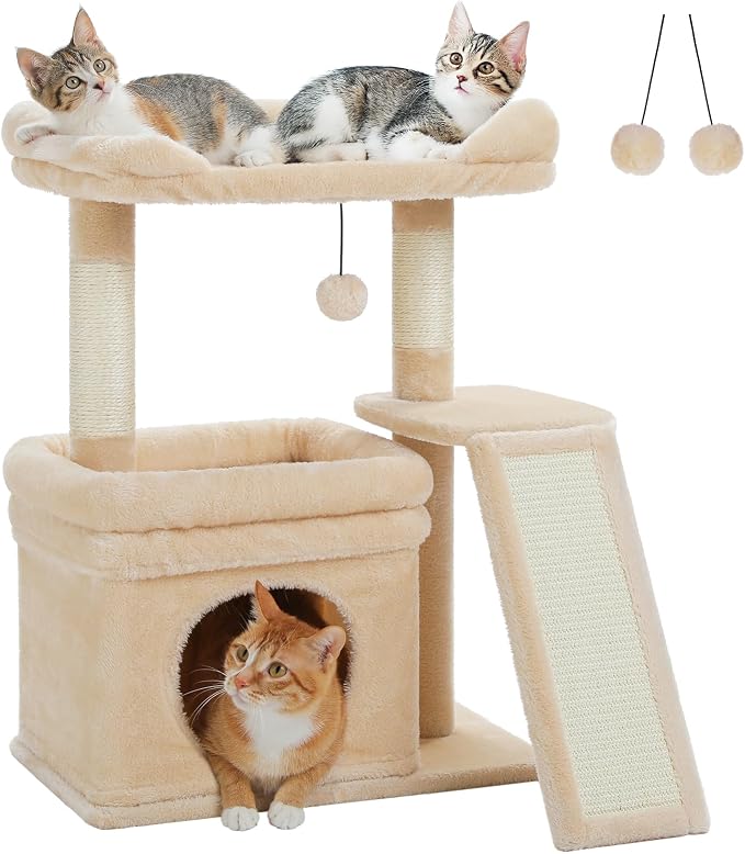 PEQULTI Small Cat Tree Tower for Large Adult Cats by PEQULTI