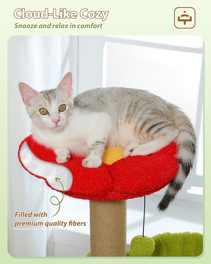 Flower Cat Tree with Sisal Scratching Posts, Cat Condo with Removable Flower Bed - Image 6