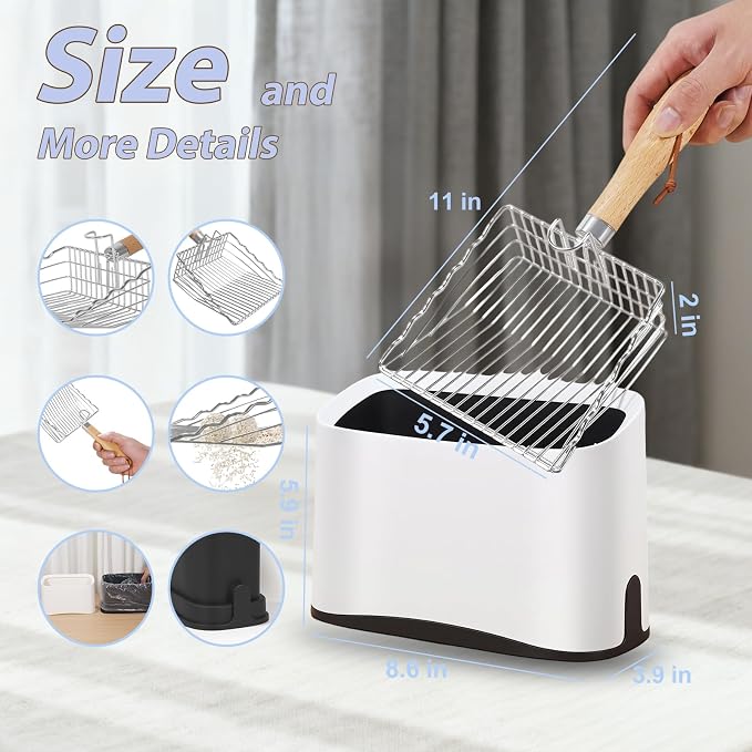 Cat Litter Scooper with Holder, Metal Cat Litter Scoop, Stainless Steel Sifting - Image 6