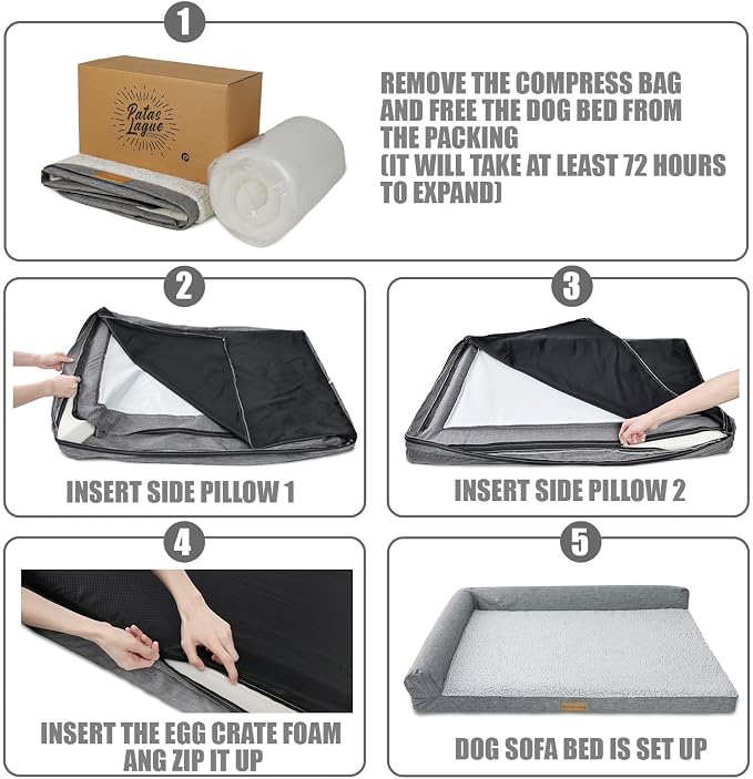 Patas Lague Orthopedic Dog Bed Large Sized Dog 36''X24'', Waterproof L Bolster - Image 6