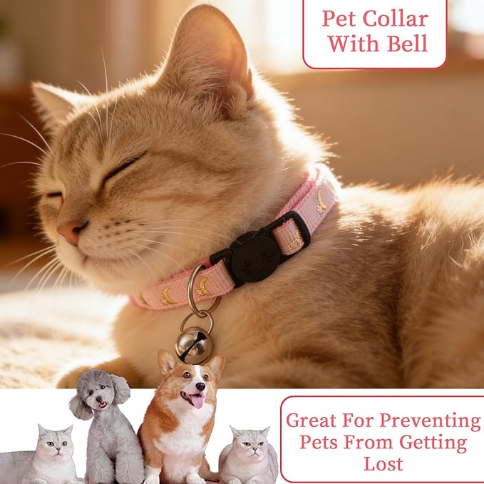 Jeffdad 4Pcs Cat Collar with Bells, Breakaway Cat Collars Kitten Collar Moons - Image 6