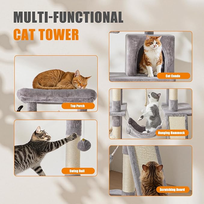 DUMOS Large 63in Cat Tree Tower, Natural Sisal Scratching Posts, Extended - Image 3
