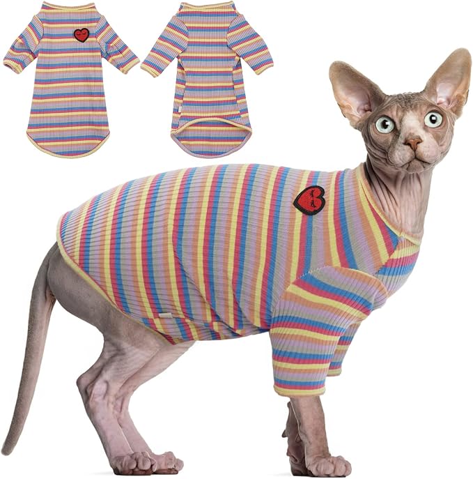 DENTRUN Hairless Cats Shirt Breathable Cat Daily Wear Clothes Stripe Vest by DENTRUN