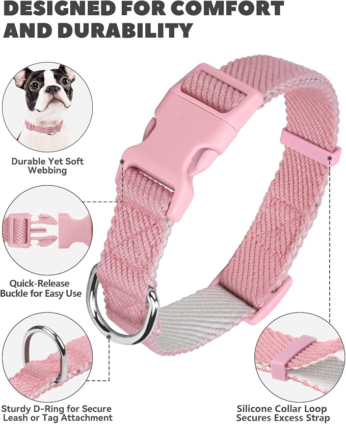 Dynmeow Soft and Breathable Cotton Dog Collar, Durable Adjustable Heavy-Duty - Image 2