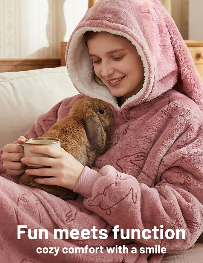 Mewaii Wearable Blanket Hoodie for Adults, Warm Sherpa & Soft Flannel Long - Image 9