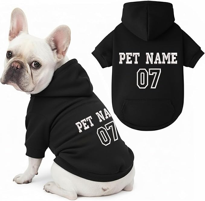 Noni Personalized Name and Number Dog Hoodie, Embroidered Puppy Sweater by Noni