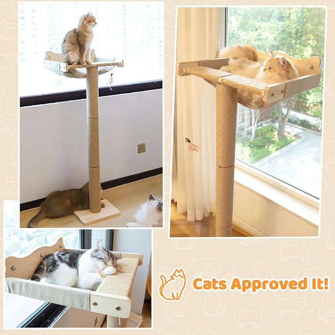 46" Cat Window Perch with 3 Adjustable Sisal Scratching Posts, Drill-Free - Image 9
