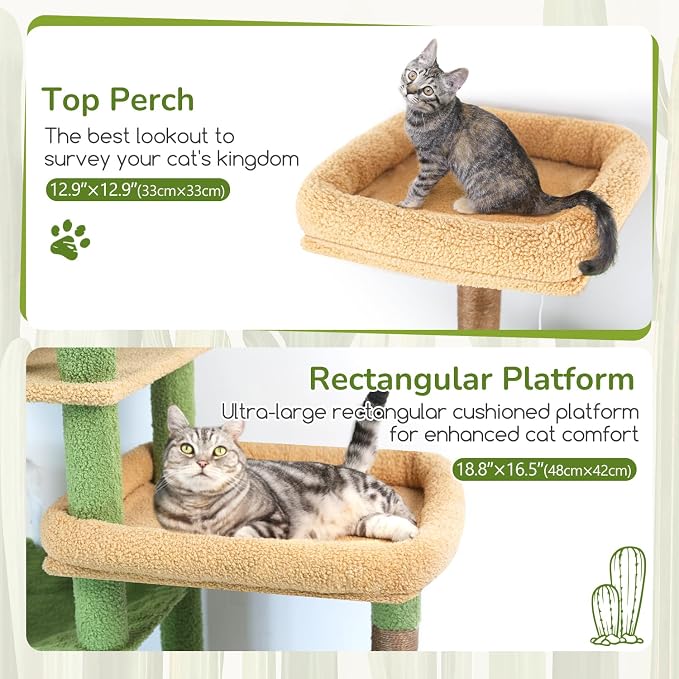 Globlazer Extra Large Platform Cactus Cat Tree, 65in Sturdy Cat Tree - Image 3