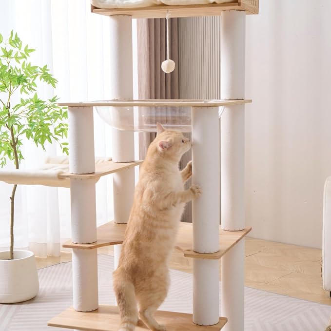 SHENGOCASE Modern Natural Wooden Wood Cat Tree Tower Condo, Extra Large Top - Image 5