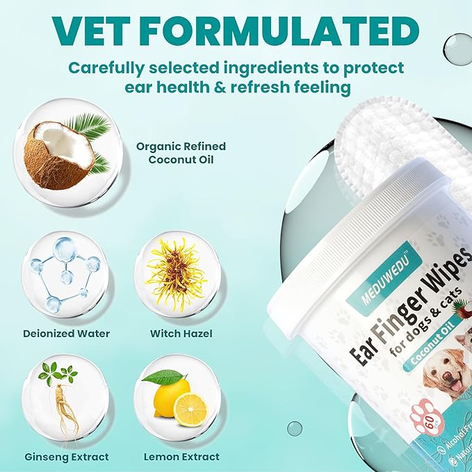 Wider Ear Cleaner Finger Wipes 60 Counts, Dog Ear Cleaner, Grooming Kit Care - Image 3