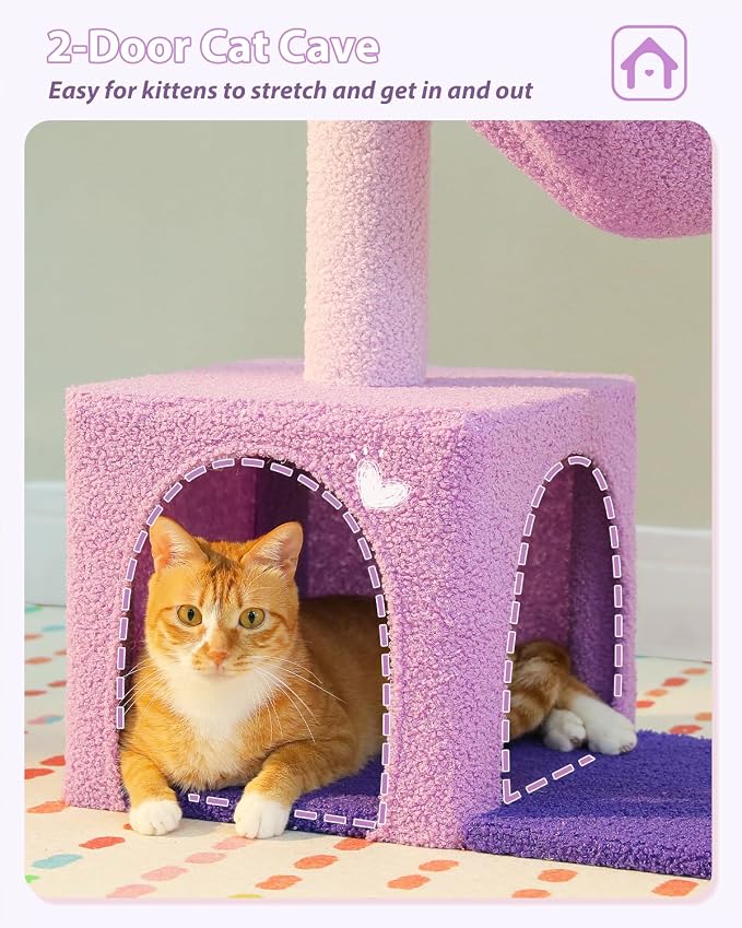 Purple Flower Cat Tree for Small Indoor Cats w/Large Metal Frame Hammock - Image 6