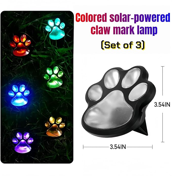 3pcs-Solar Paw Print Lights, Wireless of Cat Dog Animal Solar Lights Outdoor - Image 6