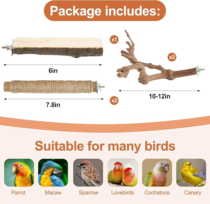 Bird Perch Stand, Pole Standing Natural Wood Bird Perch Set 5PCS Paw Grinding - Image 3