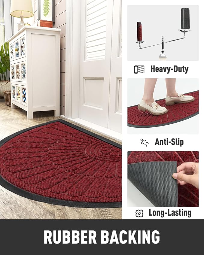 tchdio Door Mat Outdoor Indoor Entrance Doormat-Semicircular Durable Rubber Non - Image 3