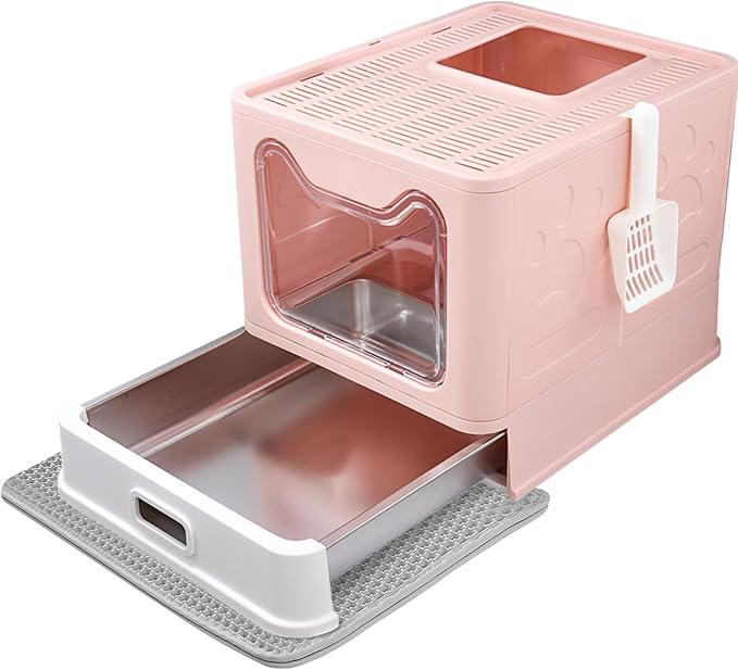 Enclosed Cat Litter Box with Lid Top Exit Covered Metal Stainless Steel Litter by Unknown