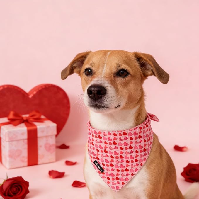 ARING PET Valentine Dog Bandana, Cute Pink Red Pink Pet Bandanas Scarf Triangle - Image 4