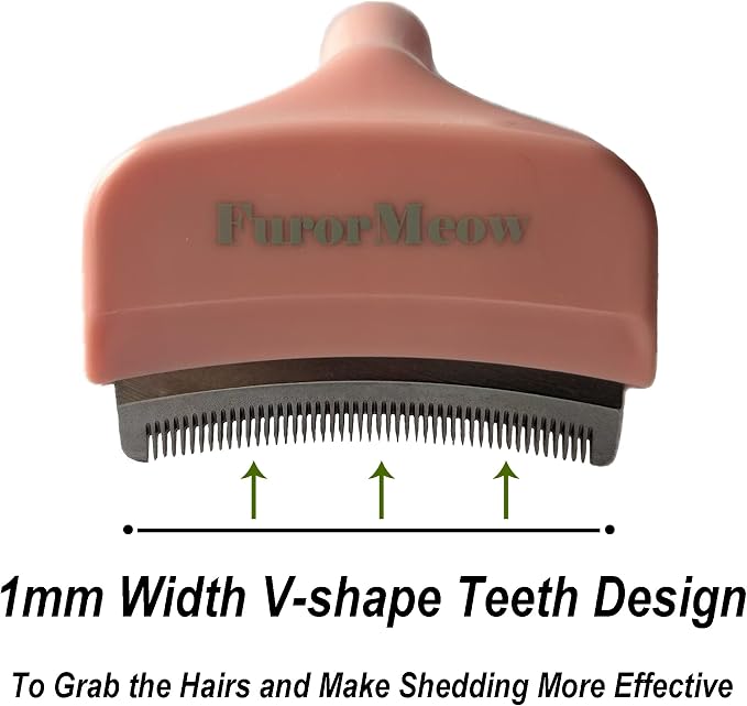 Pet Deshedding Tool with Curve Blade, Cat Grooming Brush, Tight V-shaped Teeth - Image 3