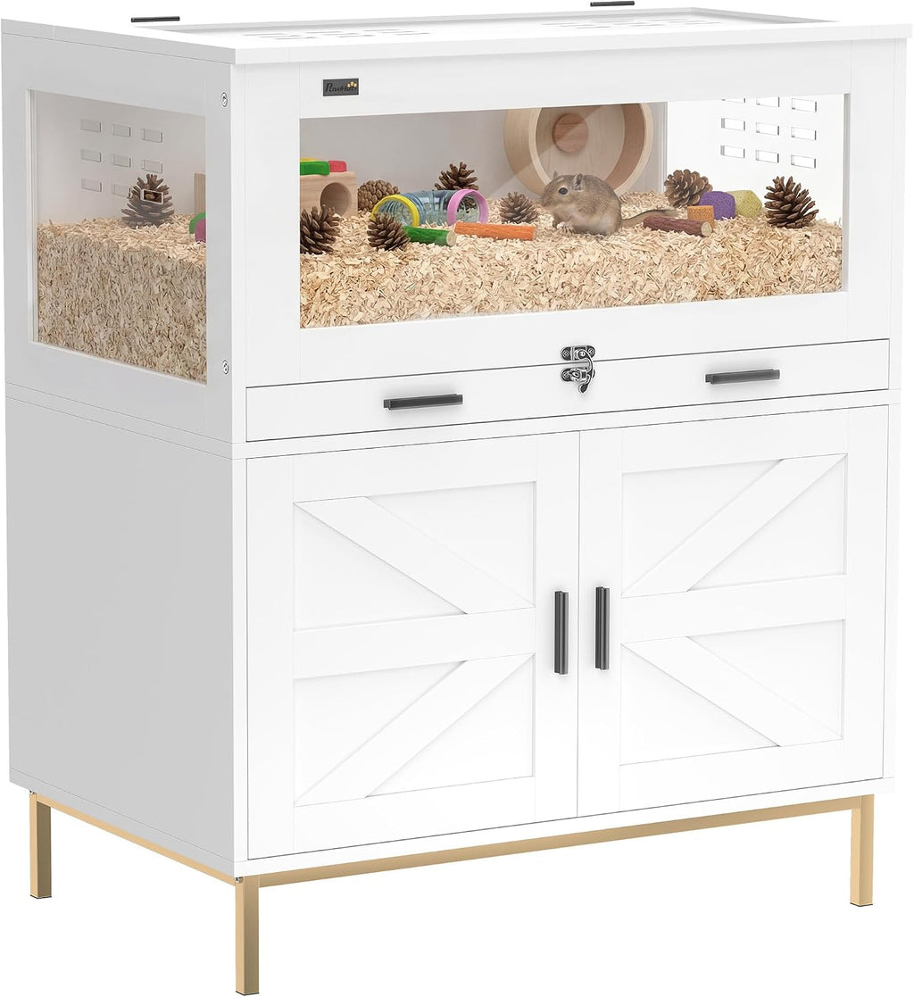 PawHut Hamster Cage with Storage Cabinet, 30in x 19.5in x 36in - GlobalHabitat Supply