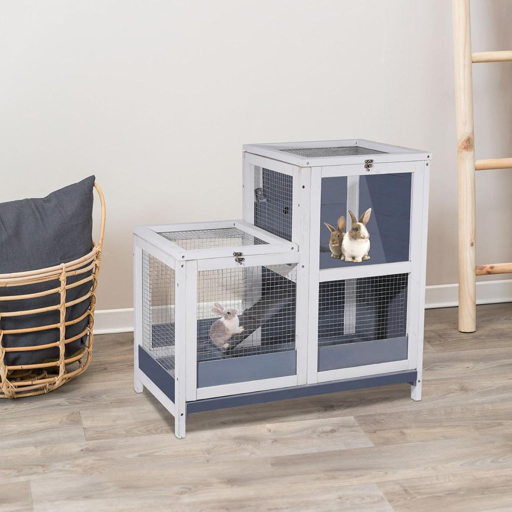 2-Story Wooden Guinea Pig Cage with Removable Tray and Ramp - GlobalHabitat Supply