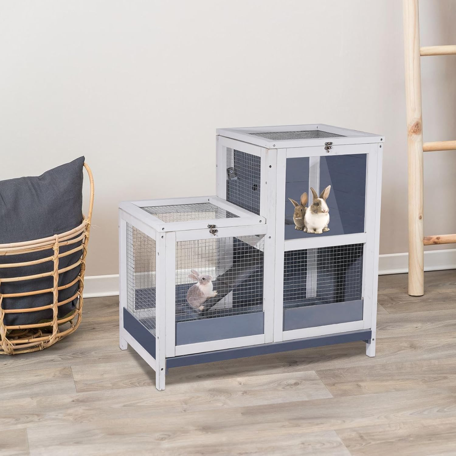2-Story Wooden Guinea Pig Cage with Removable Tray and Ramp - GlobalHabitat Supply