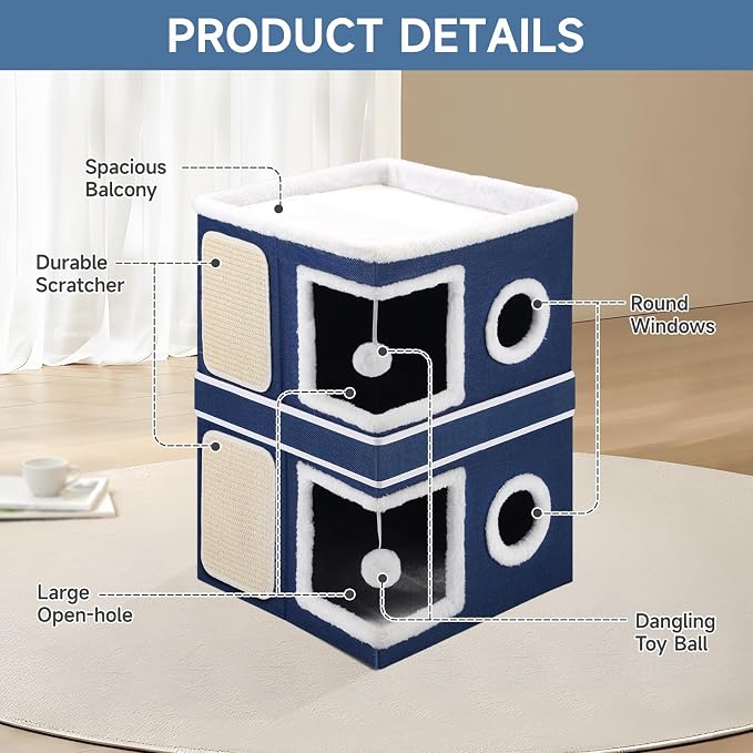 Shikha 2-Storey Cat Houses for Indoor Cats, Dual-Purpose Double Large Cat Beds - Image 4