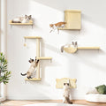 5-in-1 Cat Wall Shelves, Solid Wood & Velvet & Sisal Scratcher, 44lbs Max Load by PLEKER