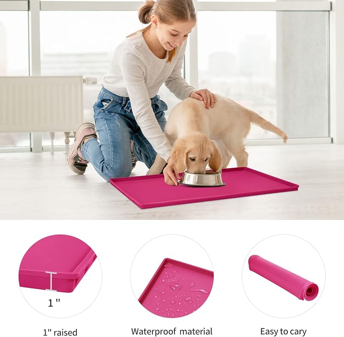 Dog Food Mat, Silicone Waterproof Food Tray, Non Slip Pet Bowl Mats Placemat - Image 2