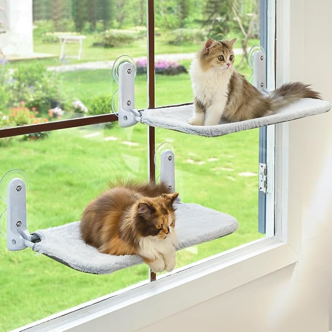 2PC Cat Window Perch Cordless Foldable Cat Hammock Bed by Zoratoo