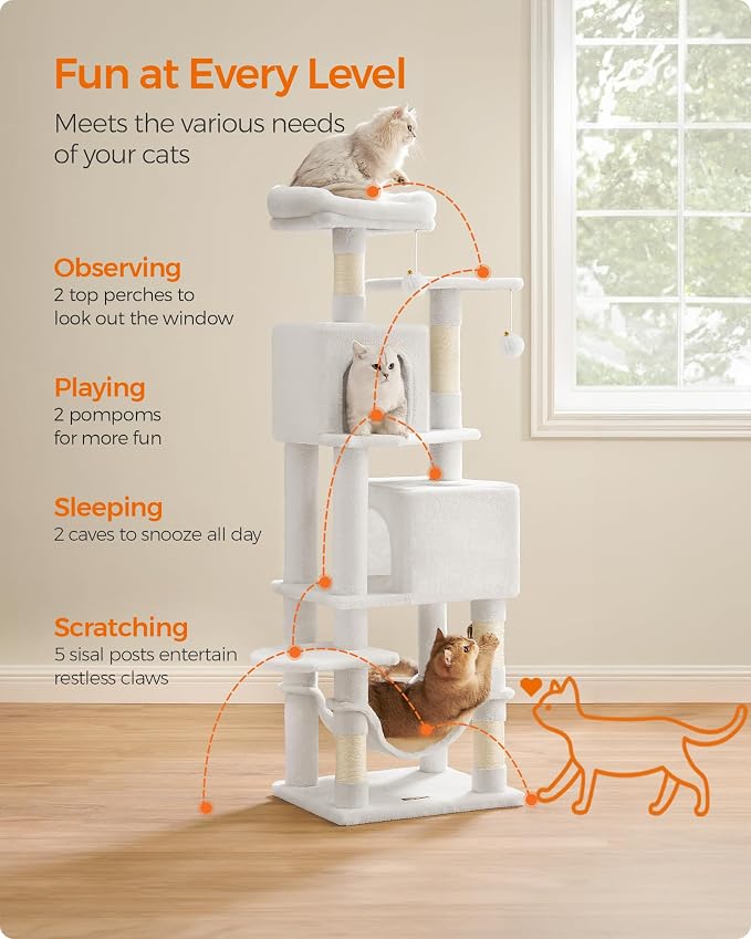 Feandrea Cat Tree, 59.5-Inch Tall Cat Tower, Plush Multi-Level Condo - Image 4