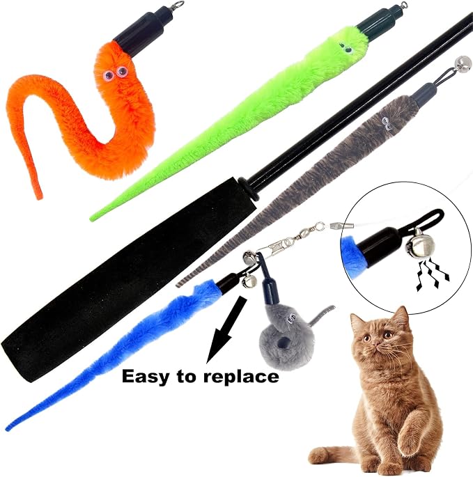 Cat Toy Worm Refills, 24 Pieces Interactive Cat Wand Attachments Worms Toy - Image 5