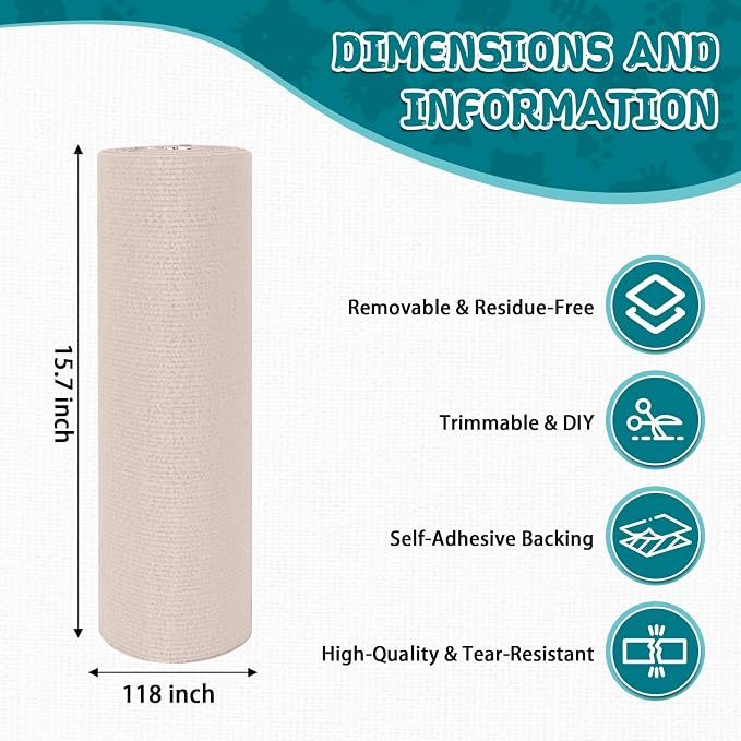 Climbing Cat Scratcher Mat Trimmable Cat Scratching Post Carpet 118’’x15.8’’ - Image 2