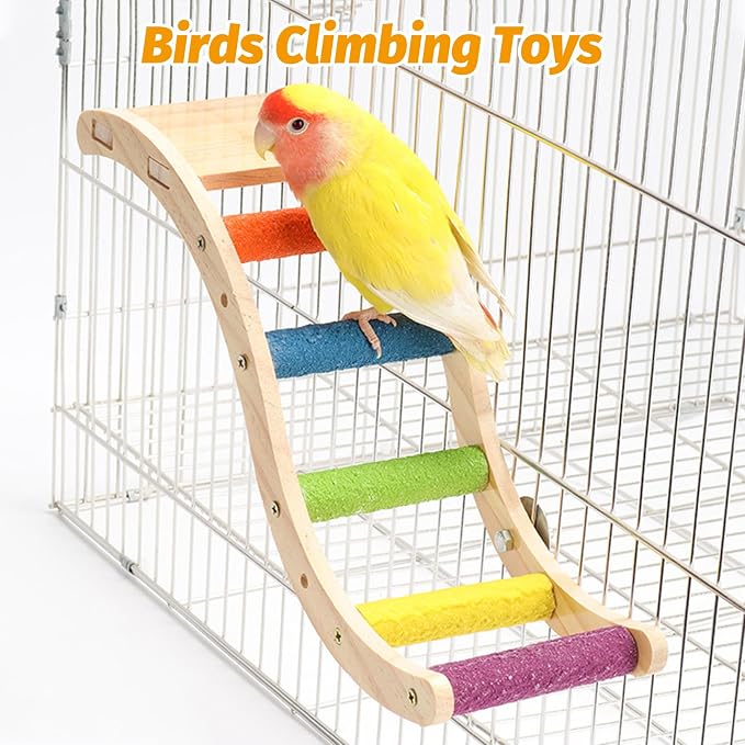 Hamiledyi Nature Wooden Bird Ladder Pet Parrots Climb Bridge Exercise Stands - Image 3