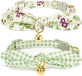 2 Pack Cotton Cat Collar, Removable Bowtie, Floral Pattern, Safety Breakaway by Petiry