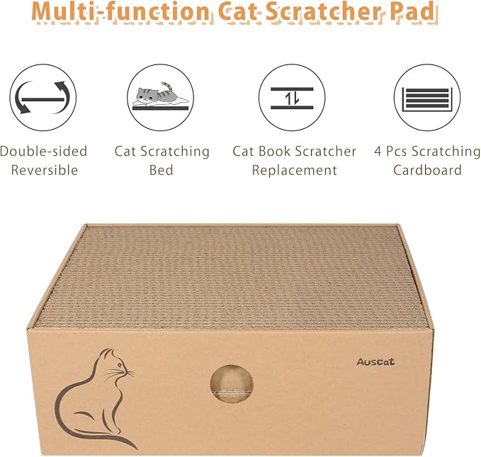 AUSCAT Cat Cardboard Scratcher, 14.8" L x 10.8" W x 5.2" H. - Image 2