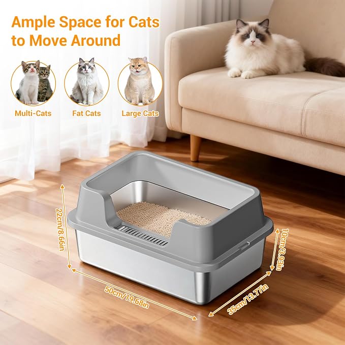 Stainless Steel Litter Box, XL Enclosed Cat Litter Boxes - Image 7